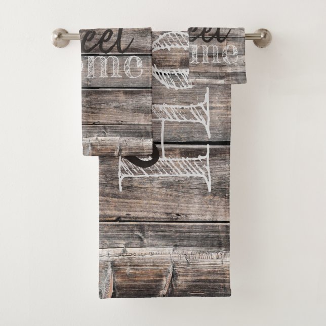 HOME SWEET HOME typography on rustic wood | Bath Towel Set (Insitu)