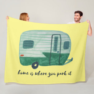 HOME SWEET HOME Vintage Retro Camper Trailer Fleece Blanket