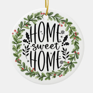 Home Sweet Home Watercolor Wreath Ceramic Ornament