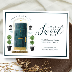Home Sweet Home We've Moved Green Watercolor Door Announcement