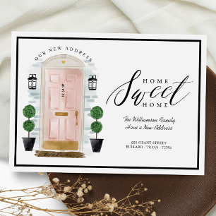 Home Sweet Home - We've Moved Pink Watercolor Door Announcement