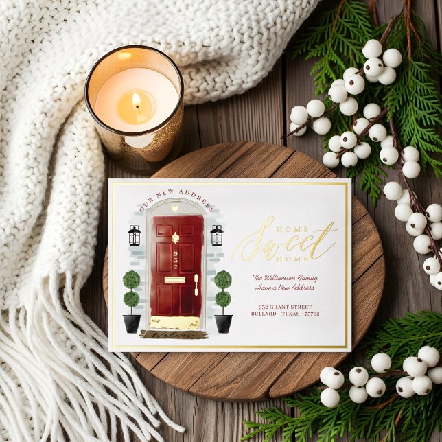 Home Sweet Home - We've Moved Red Watercolor Door (Home Sweet Home - We've Moved Red Watercolor Door Foil Invitation)