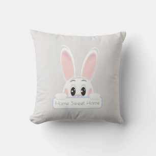 Home Sweet Home White Bunny on Light Grey Cushion