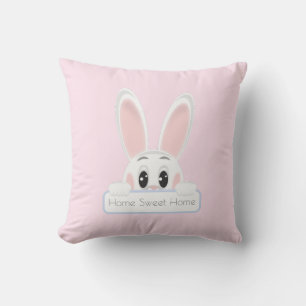 Home Sweet Home White Bunny on Light Pink Cushion