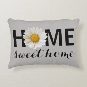 Home Sweet Home White Daisy Gray Decorative Cushion