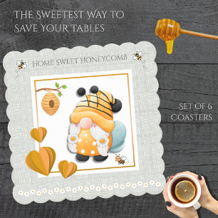 Home Sweet Honeycomb Bee Gnome Coaster Set