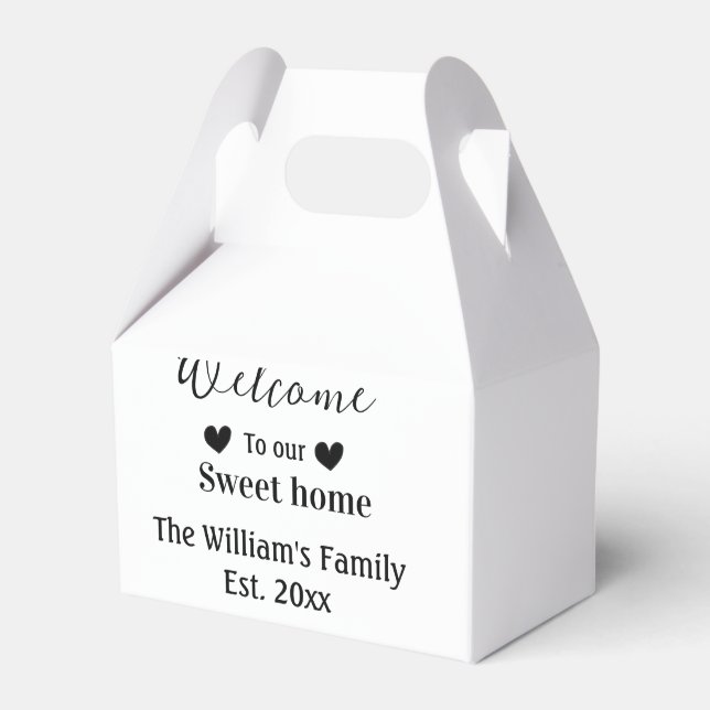 Home sweet welcome add family name year d favour box (Front Side)