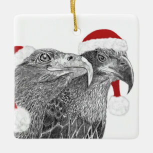 HOME SWFL NEST EAGLE EYE SPARKLE SANTA HATS CERAMIC ORNAMENT