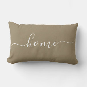 Home Tan White Quote Chic Calligraphy Typography Lumbar Cushion