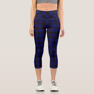 Home tartan blue black plaid capri leggings