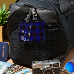Home tartan blue black plaid luggage tag