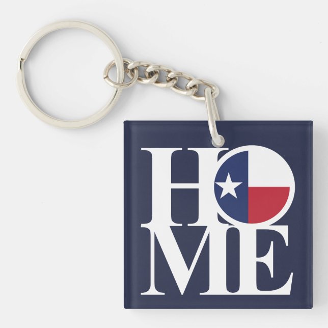 HOME Texas Lone Star Keychain Small Square BLUE (Front)