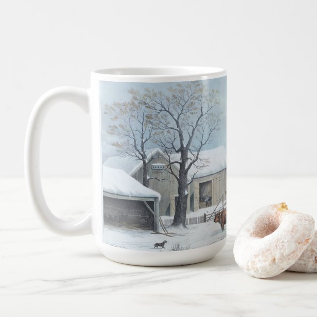 HOME THANKSGIVING (1861) Vintage Art Christmas Mug (With Donut)