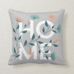 Home throw pillow: a grey floral decorative pillow<br><div class="desc">Bring the outdoors to your home with this garden-inspired decorative pillow. In this unique design, the pink and blue flowers blend with the word home. The pastel colours will go perfectly with a grey couch and it will give a vintage touch to your home. This is a great gift idea...</div>