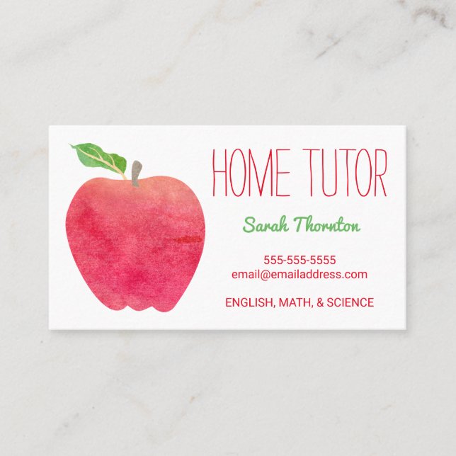 Home Tutor Appointment Reminder Tutoring Card (Front)