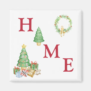 Home Typography Christmas Wreath Festive Holiday Magnet