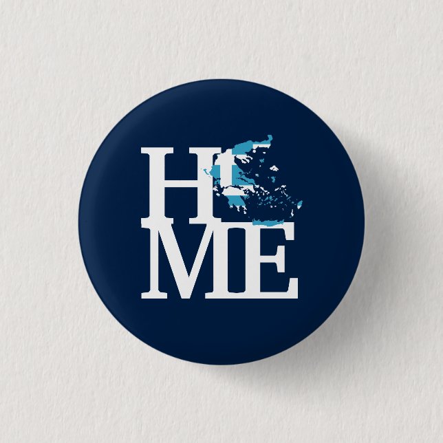 "HOME" Typography with the map of Greece & Flag 3 Cm Round Badge (Front)
