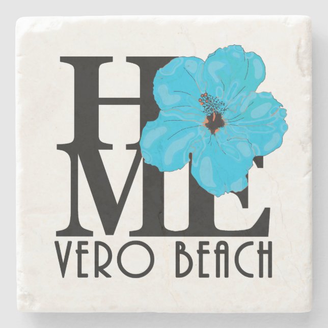HOME Vero Beach Blue Hibiscus Stone Coaster (Front)