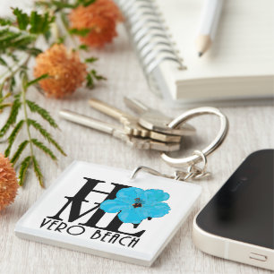 HOME Vero Beach Florida Blue Hibiscus Key Ring