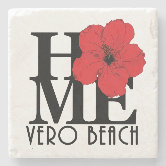 HOME Vero Beach Red Hibiscus Stone Coaster (Front)