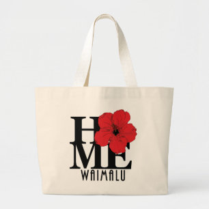 HOME Waimalu Red Hibiscus Large Tote Bag