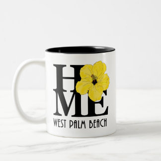 HOME West Palm Beach Florida 11oz Yellow Hibiscus Two-Tone Coffee Mug