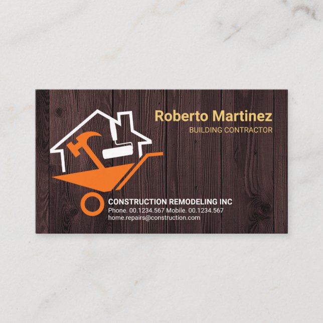 Home Wheelbarrow Repair Tools On Timber Business Card (Front)