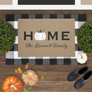 Home White Pumpkin Personalised Last Name Fall Doormat