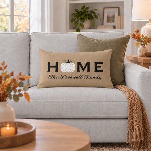 Home White Pumpkin Personalised Last Name Fall Lumbar Cushion