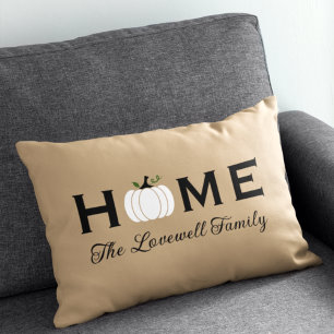 Home White Pumpkin Personalised Last Name Fall Lumbar Cushion