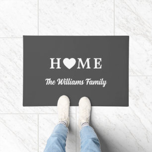 Home with Heart & Name Grey Doormat