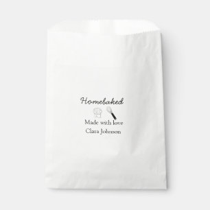 Homebaked bakery made with love add name details favour bag