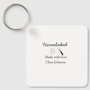 Homebaked bakery made with love add name details key ring