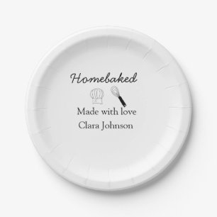 Homebaked bakery made with love add name details paper plate
