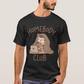 Homebody Club Cat - Cozy Laptop & Coffee T-Shirt