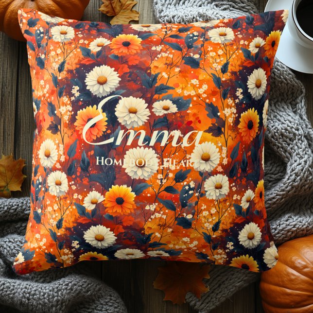 Homebody Heart Fall Flowers | Cosy Autumn Decor Cushion (Creator Uploaded)