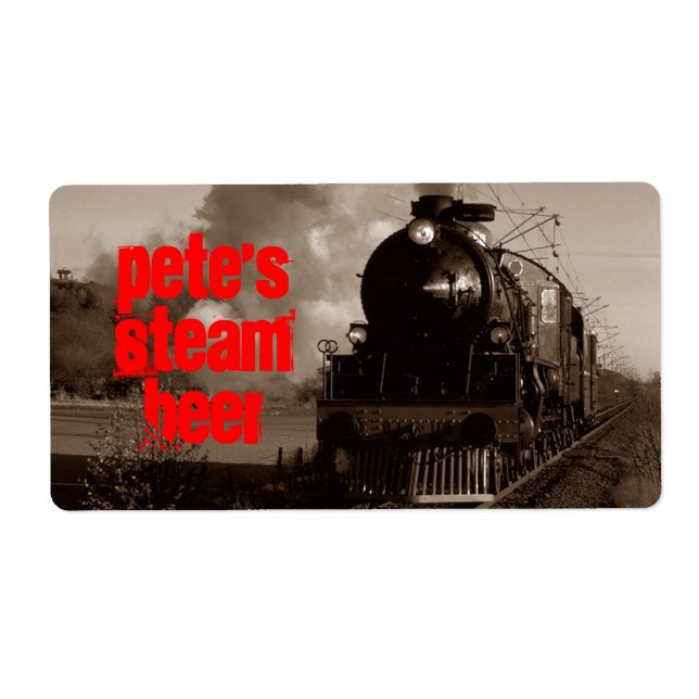 Homebrewing Beer Label Steam Beer Sepia Red Train (Front)