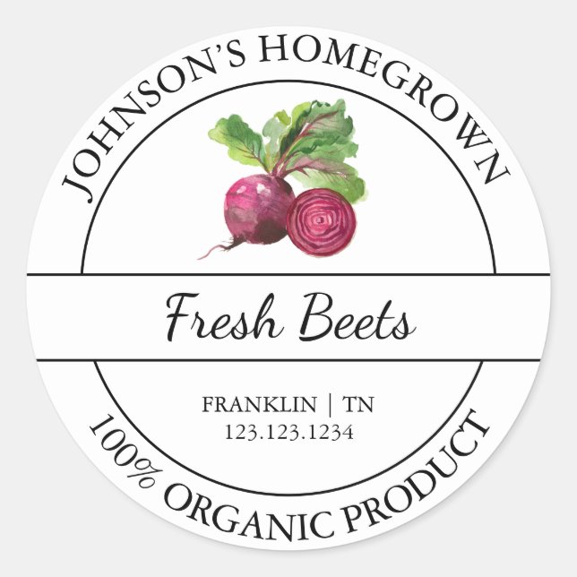 Homegrown Garden Fresh Organic Beets Label (Front)
