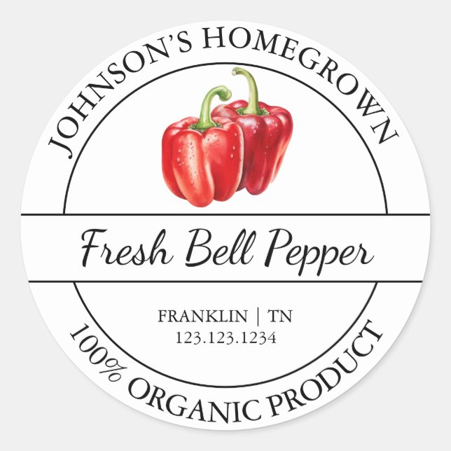 Homegrown Garden Fresh Organic Bell Papper Label (Front)