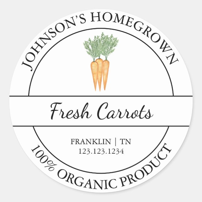 Homegrown Garden Fresh Organic Carrot Label (Front)