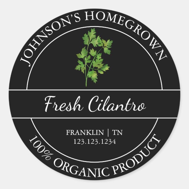 Homegrown Garden Fresh Organic Cilantro Label (Front)