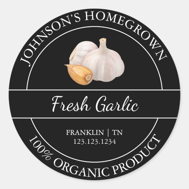 Homegrown Garden Fresh Organic Garlic Label (Front)