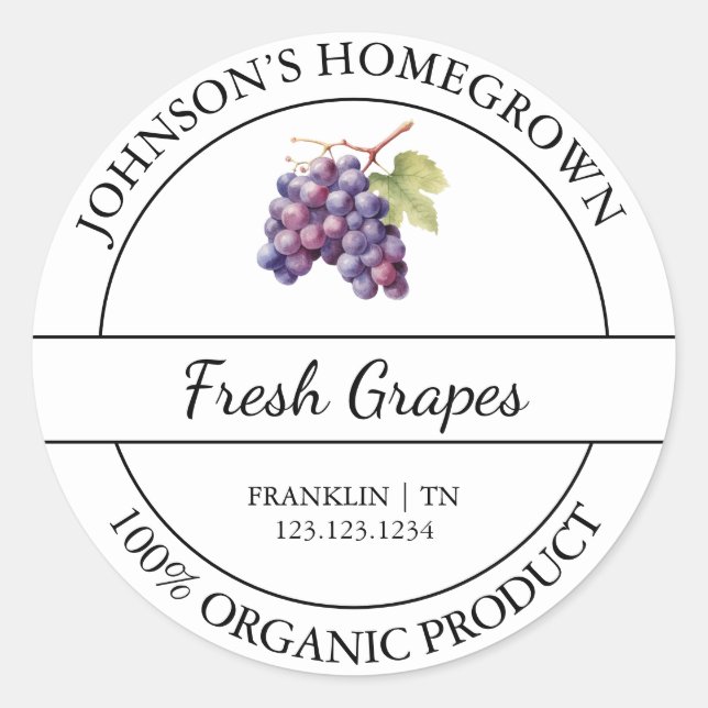 Homegrown Garden Fresh Organic Grape Label (Front)
