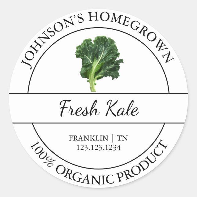 Homegrown Garden Fresh Organic Kale Label (Front)
