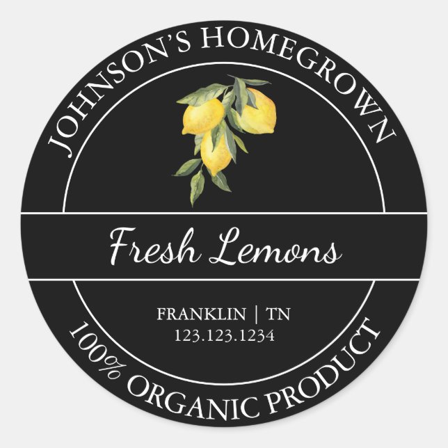 Homegrown Garden Fresh Organic Lemon Label (Front)
