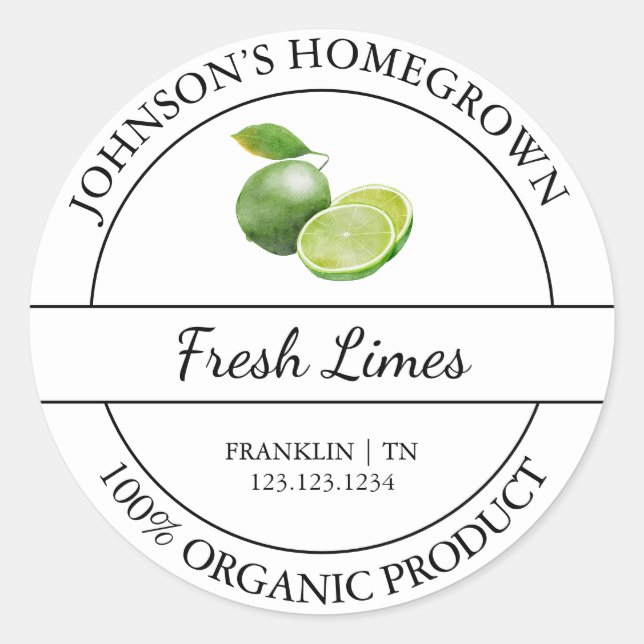 Homegrown Garden Fresh Organic Lime Label (Front)