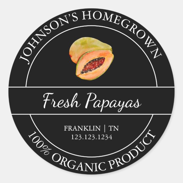 Homegrown Garden Fresh Organic Papaya Label (Front)