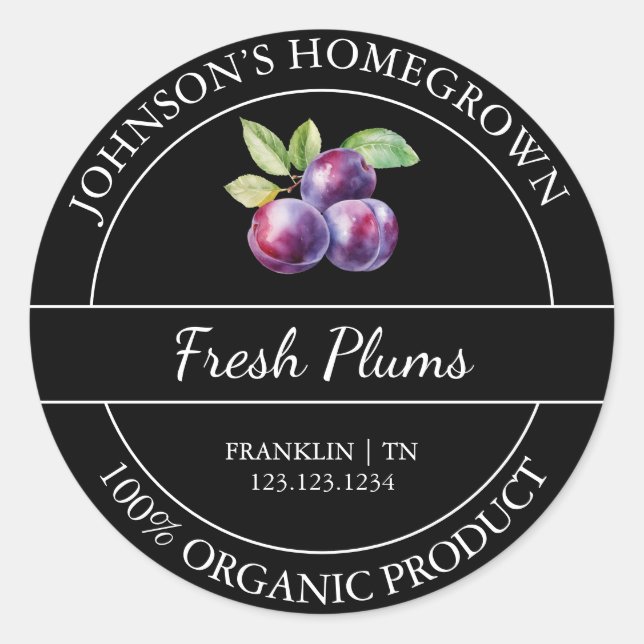Homegrown Garden Fresh Organic Plum Label (Front)