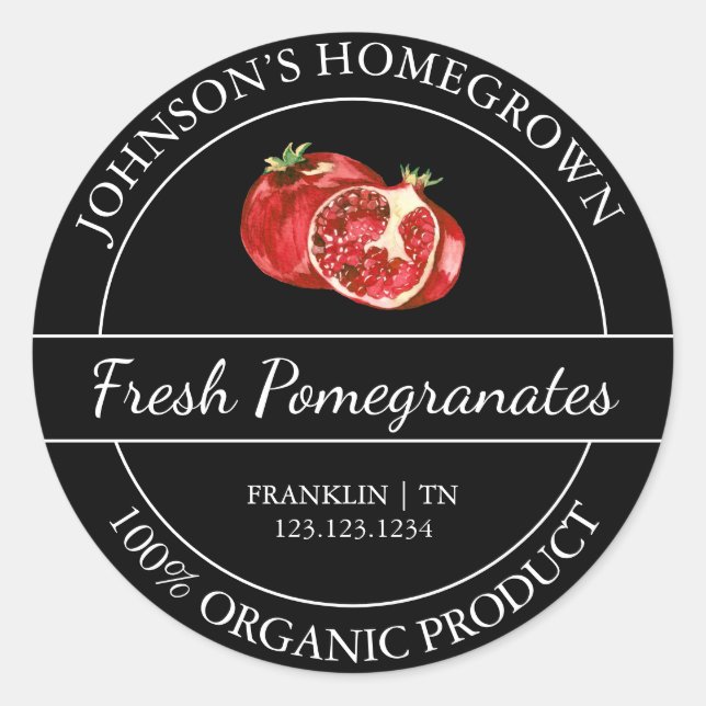 Homegrown Garden Fresh Organic Pomegranate Label (Front)