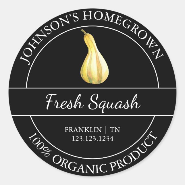 Homegrown Garden Fresh Organic Squash Label (Front)